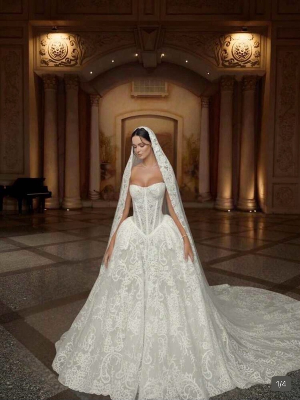 Elegant White Lace Ball Gown Wedding Dress